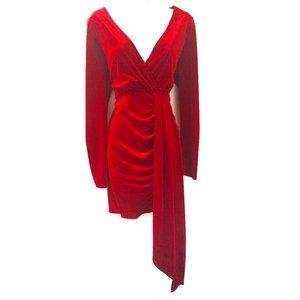 Windsor -Red Velvet Long Sleeve Ruched Cocktail Dress